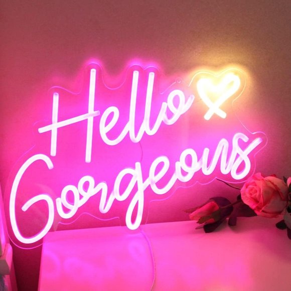 Hello Gorgeous Pink White Neon Sign for Bedroom Makeup Vanity Wall - NEW IN BOX - Picture 2 of 5